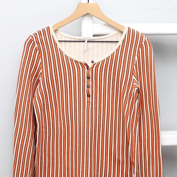 Scotch & Soda Orange Striped Long Sleeve Thermal Top Size Small - Picture 4 of 6